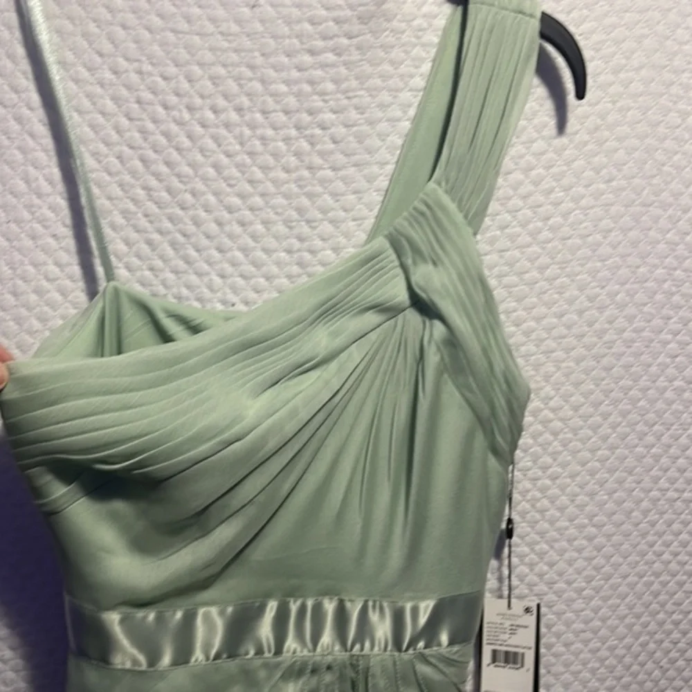 WOOHOO SOLD ❤️NWT GORGEOUS ADRIANA PAPELL Mint Chiffon One-Shoulder Gown - Picture 5 of 9